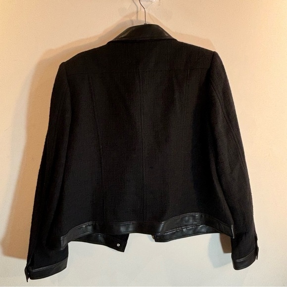 KARL LAGERFELD PARIS Sz 16 Bomber Jacket Twill Vegan Leather Combination NEW - Picture 2 of 12